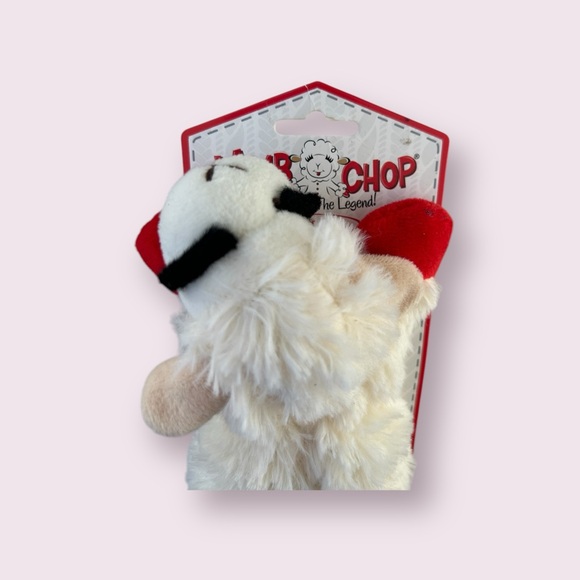NEW Multipet 6 In. Plush Lamb Chop Dog Toy White Red Puppy MP48371 Chew Toy - Picture 2 of 4